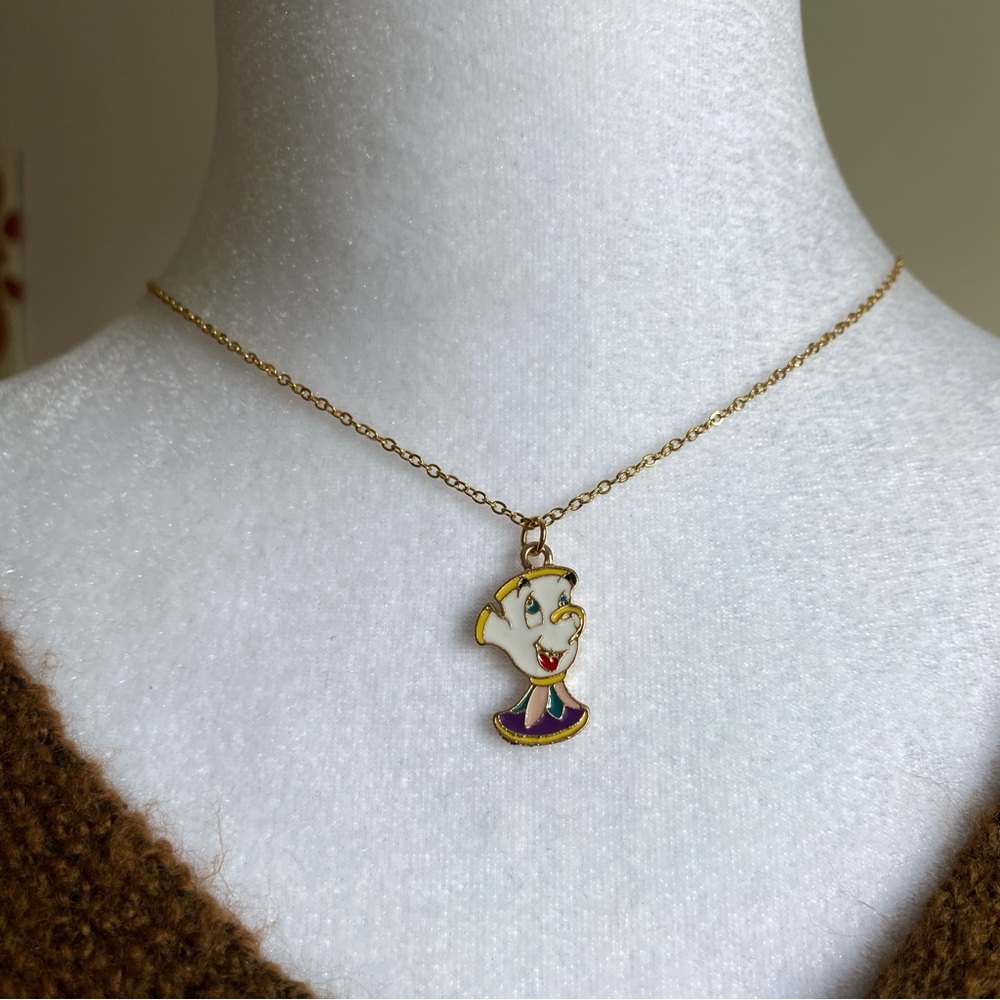 Handmade Chip Beauty & the Beast 18K GOLD PLATED STAINLESS STEEL Necklace Disney - Picture 7 of 9